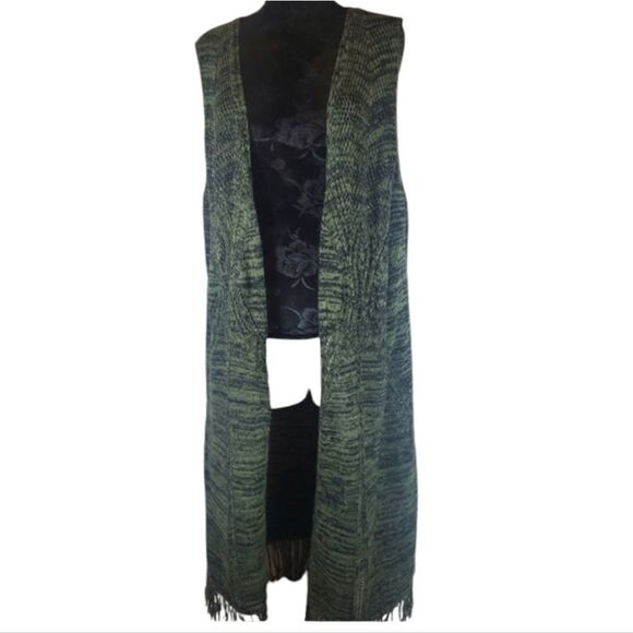 Faded Glory Green Knit Open Fringe Sleeveless Cardigan Size 1x-2X(16W-20W) - Picture 3 of 15